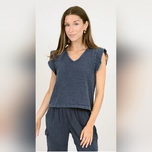 RD Style Bubble Gauze Flared Sleeve Top in Ink